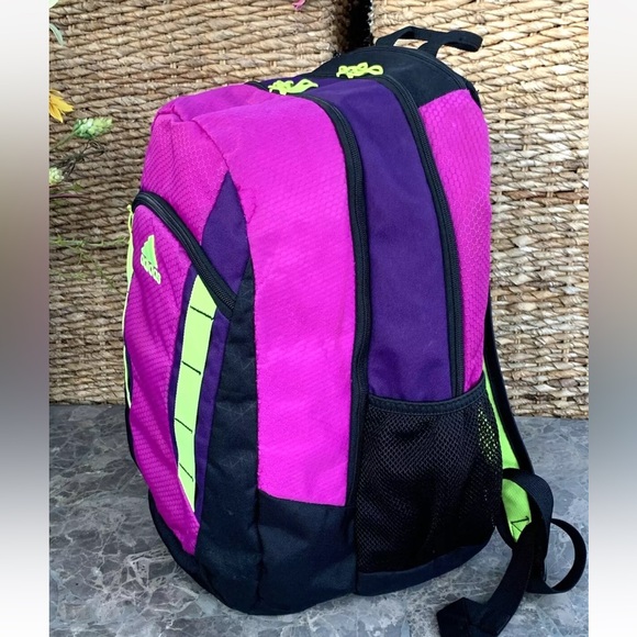 ADIDAS EXCEL V BACKPACK Flash Pink Rich Purple Solar Yellow Tech Friendly 18” - Picture 3 of 16